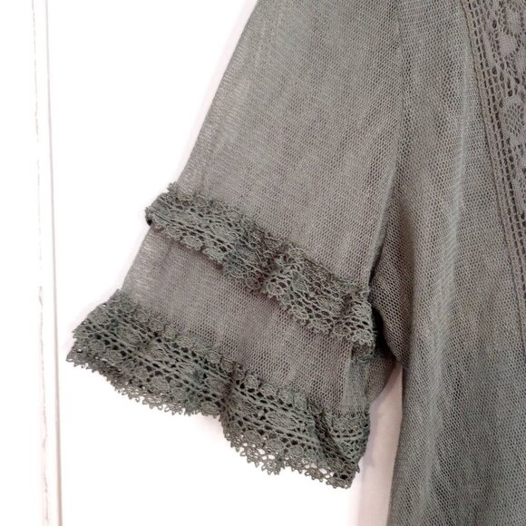 Anthropologie Blue Tassel Mattie Grey Lace Sheer Top - Picture 3 of 9